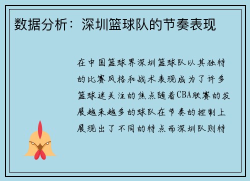 数据分析：深圳篮球队的节奏表现