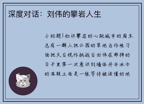深度对话：刘伟的攀岩人生