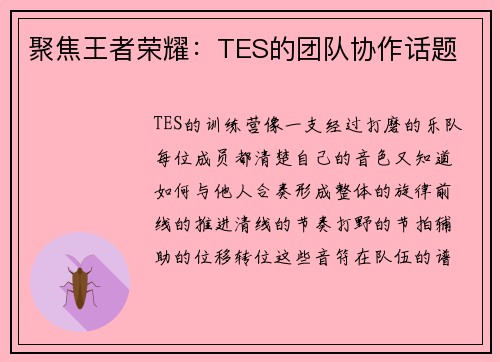 聚焦王者荣耀：TES的团队协作话题